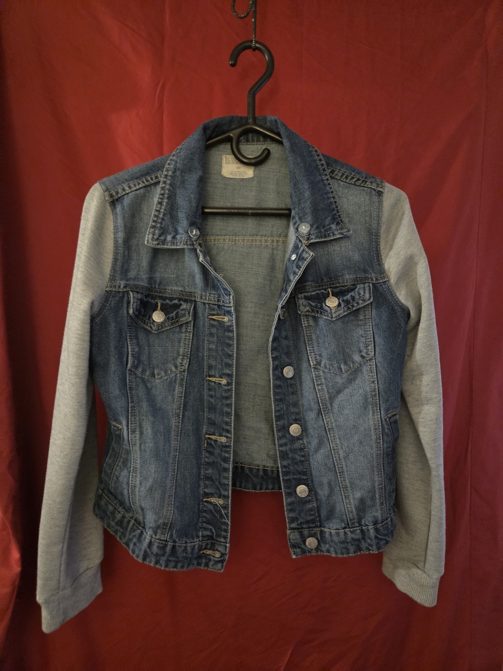 Women’s BlueNotes Denim Jacket with Gray Knit Sleeves
